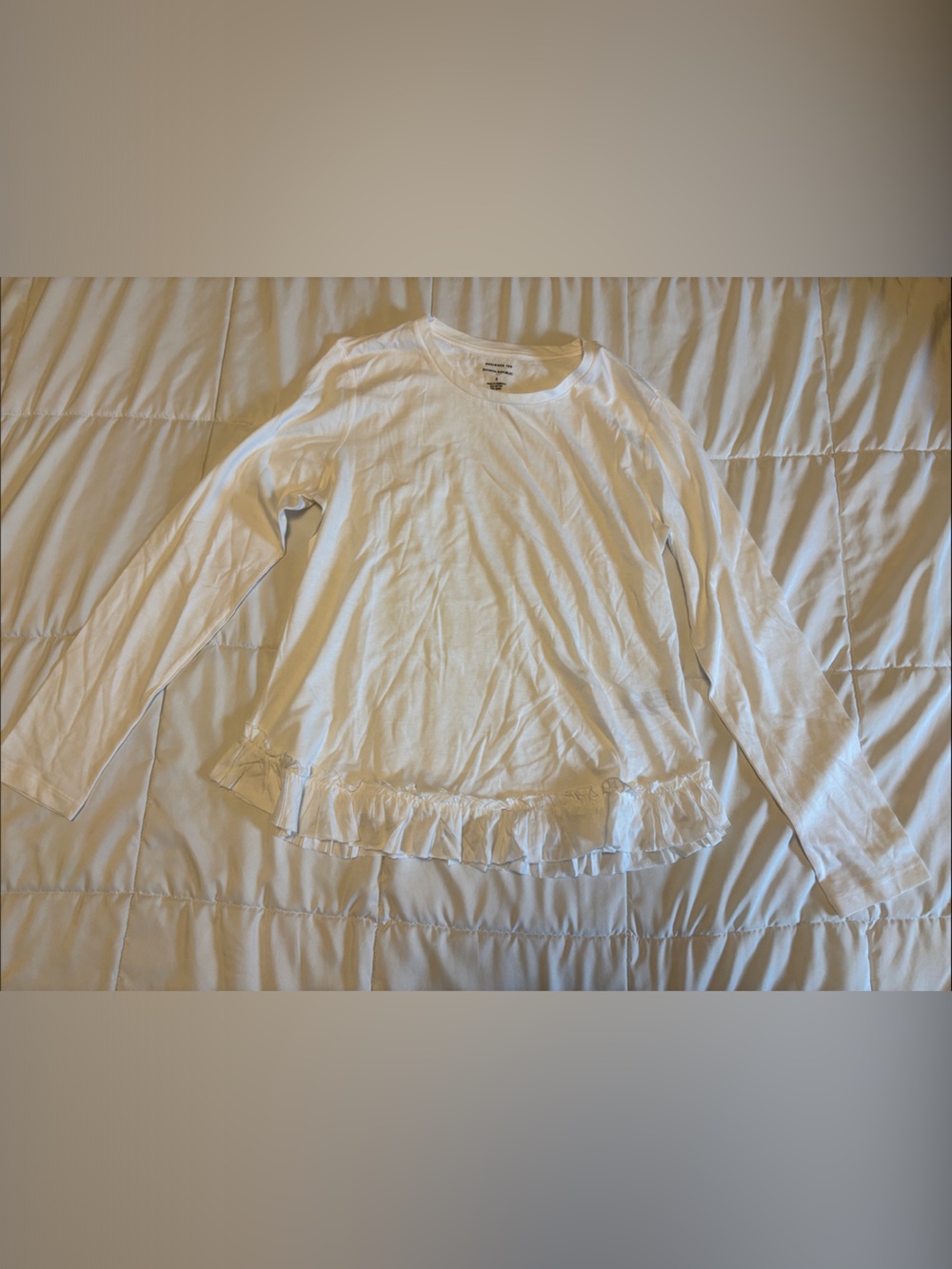 Banana Republic Cream Long-Sleeve Ruffle-Hem Top